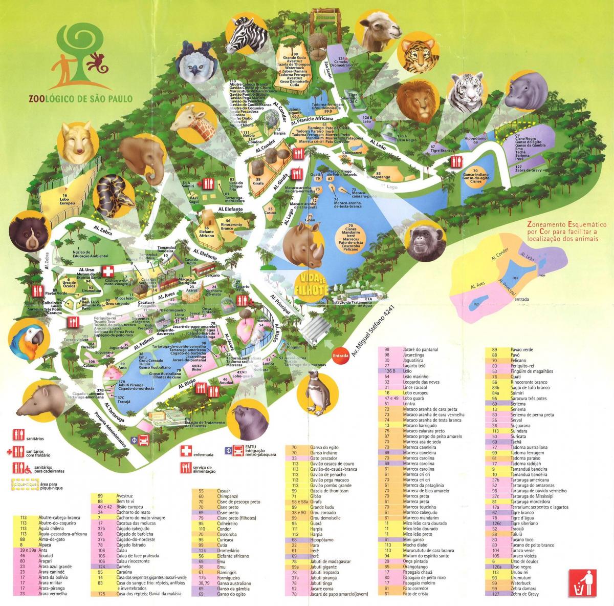 Mapa de zoologia parc de São Paulo