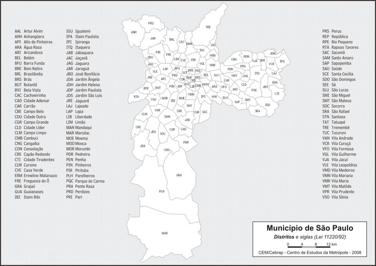 Mapa de districtes de São Paulo