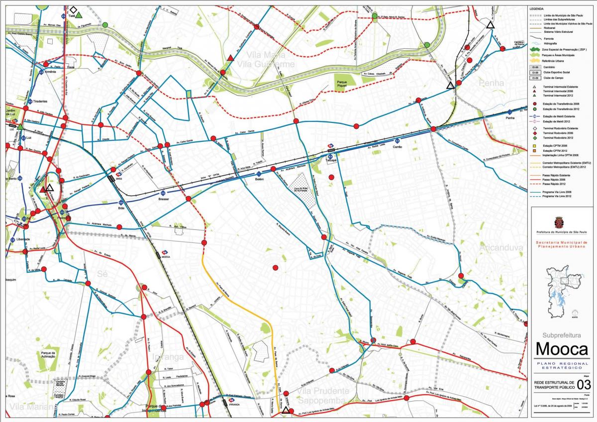 Mapa de la Mooca de São Paulo - transport Públic