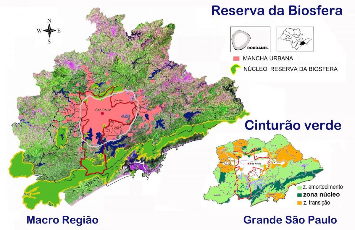 Mapa de la reserva de la biosfera del cinturó verd de São Paulo