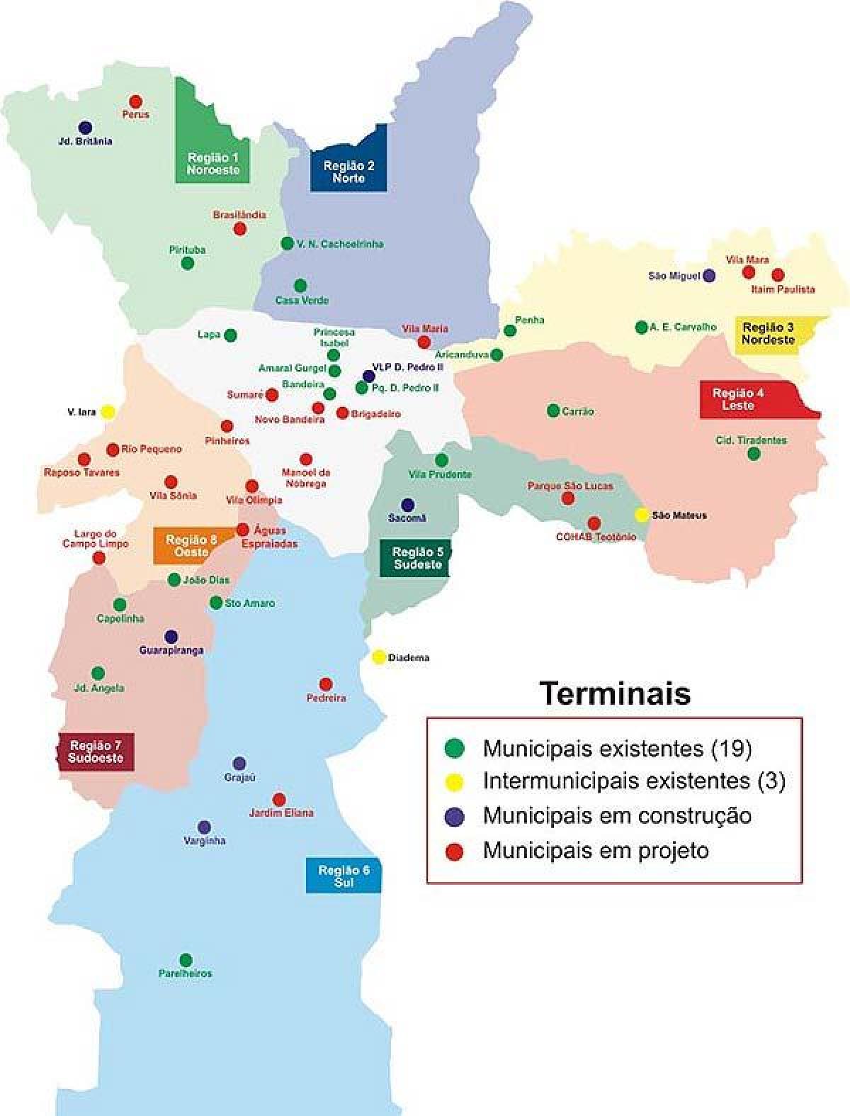 Mapa de les terminals d'autobusos de São Paulo