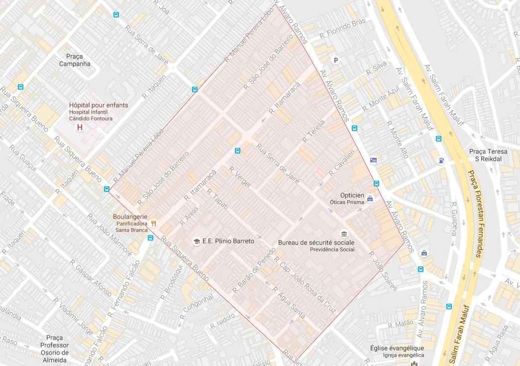 Mapa de Água Rasa de São Paulo