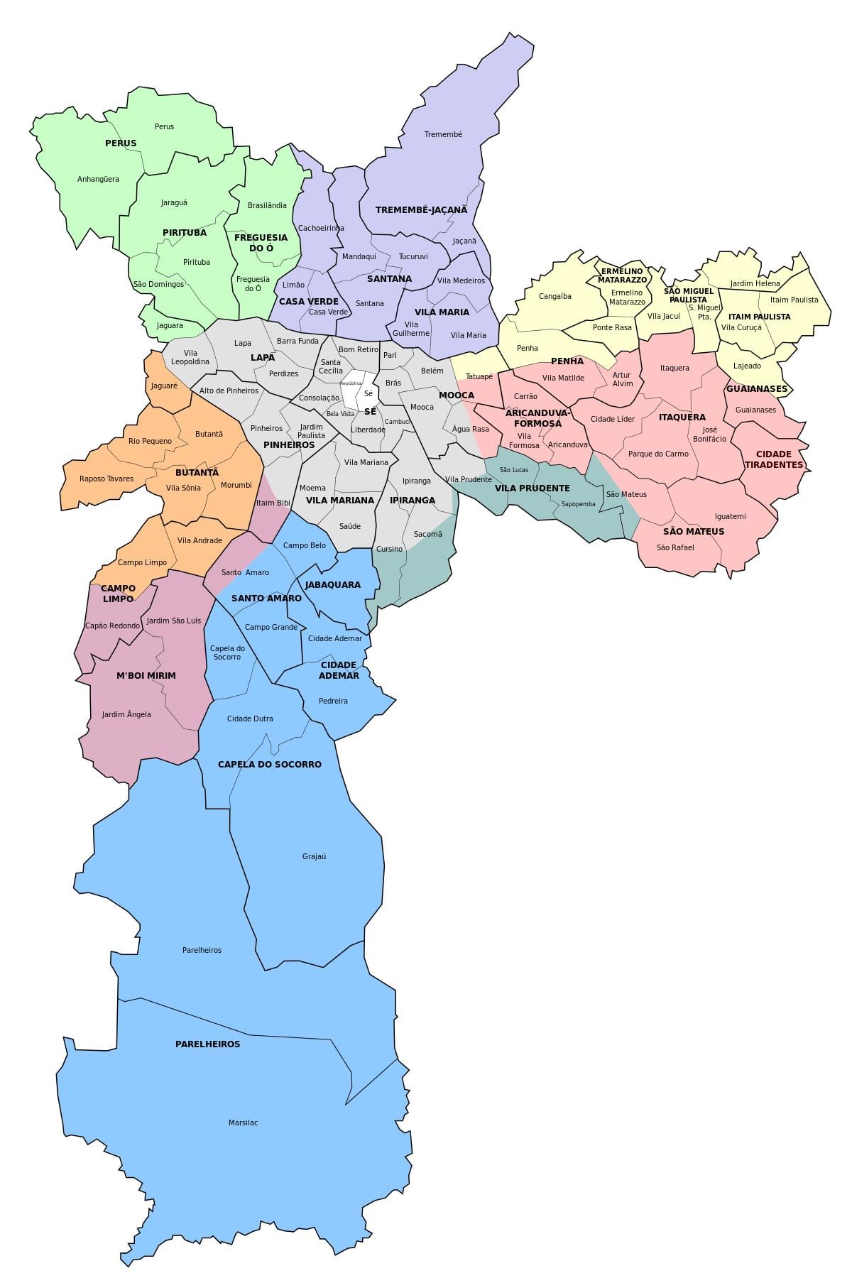 Mapa administratiu de la zona de São Paulo
