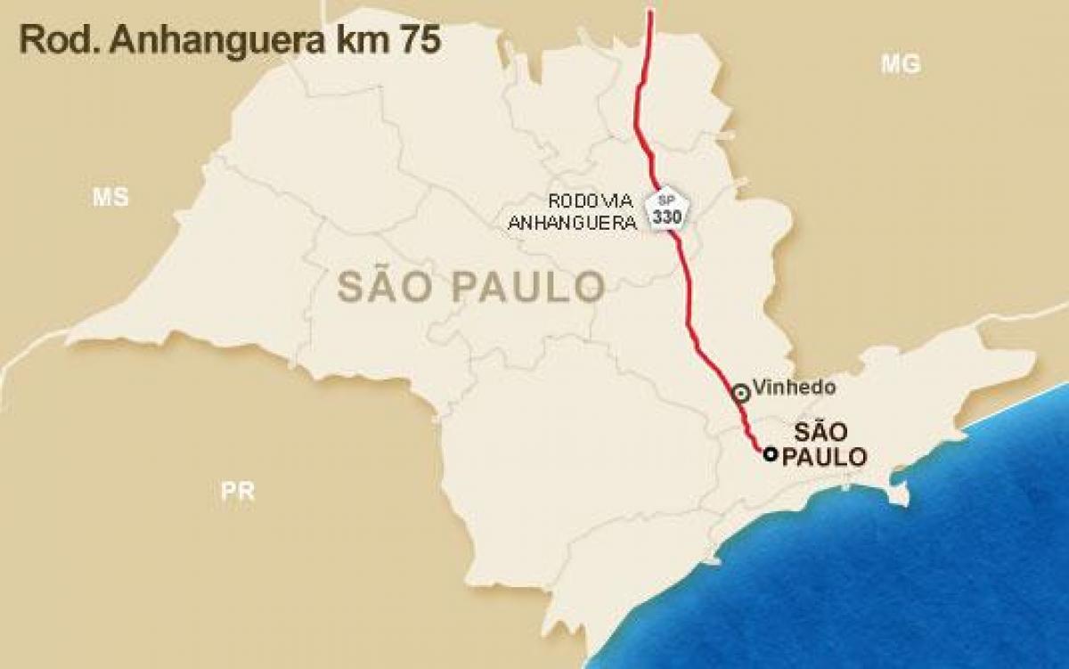 Mapa de Anhanguera carretera - SP 330