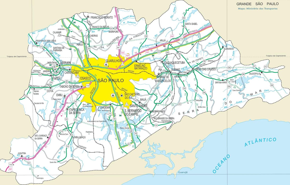 Mapa de carreteres afores de São Paulo
