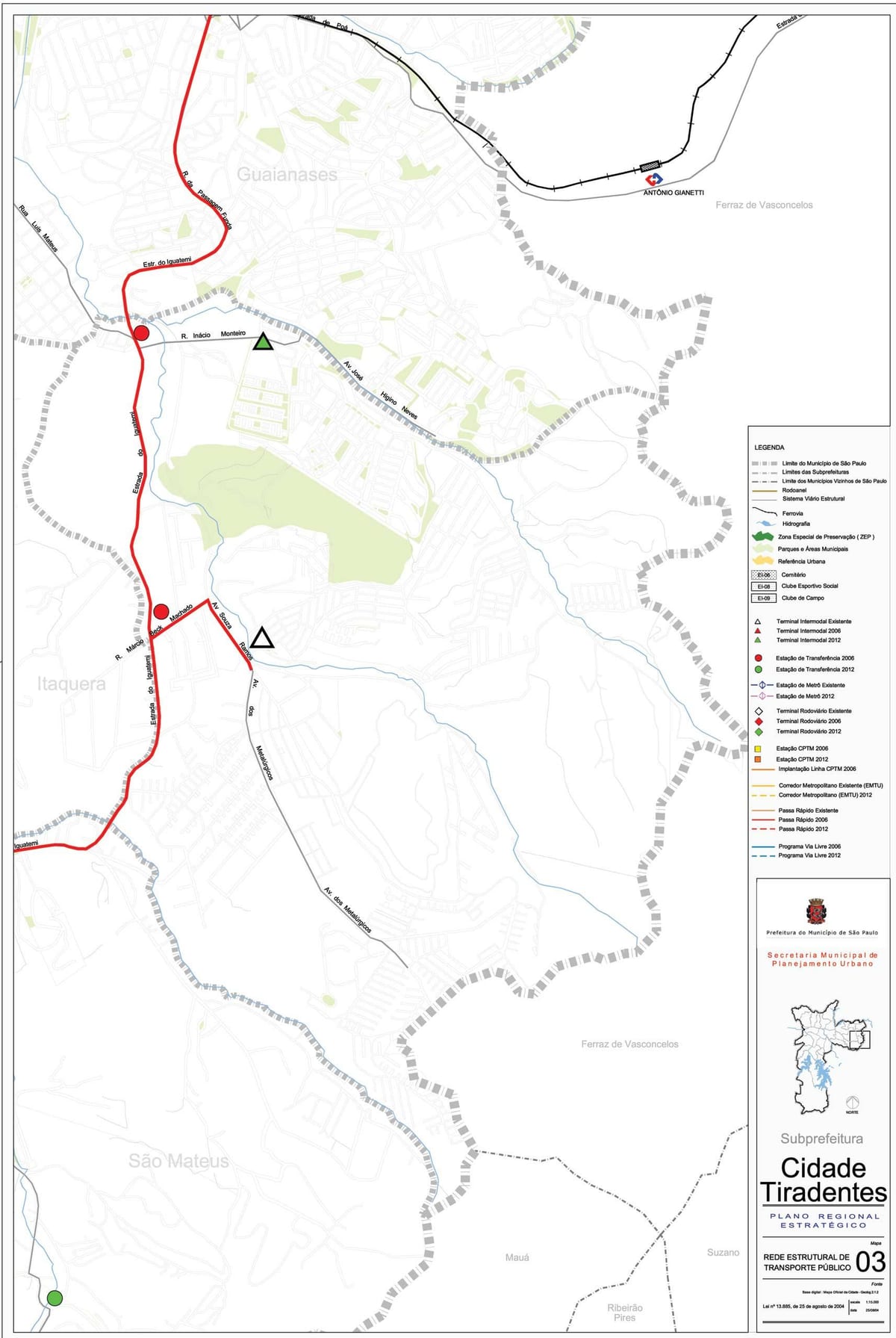 Mapa de Ciutat Tiradentes São Paulo - transport Públic