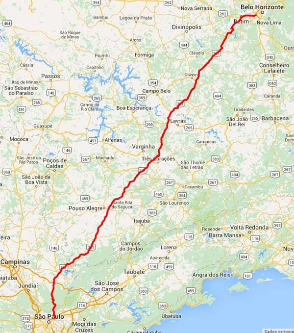 Mapa de Fernão Dias carretera - BR 381