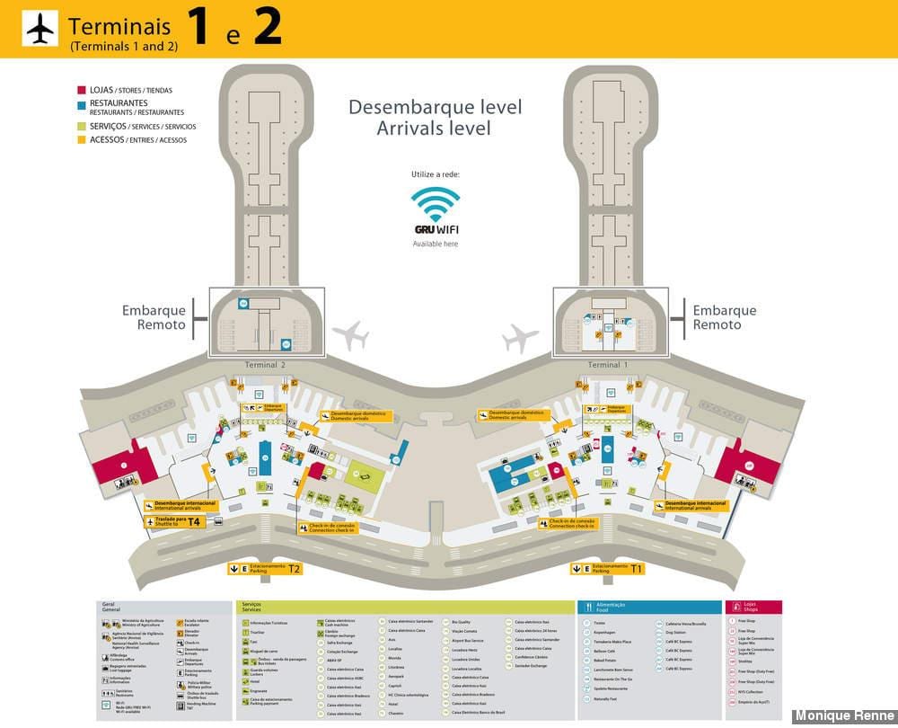 Mapa de l'aeroport internacional de São Paulo-Guarulhos - Terminals 1 i 2