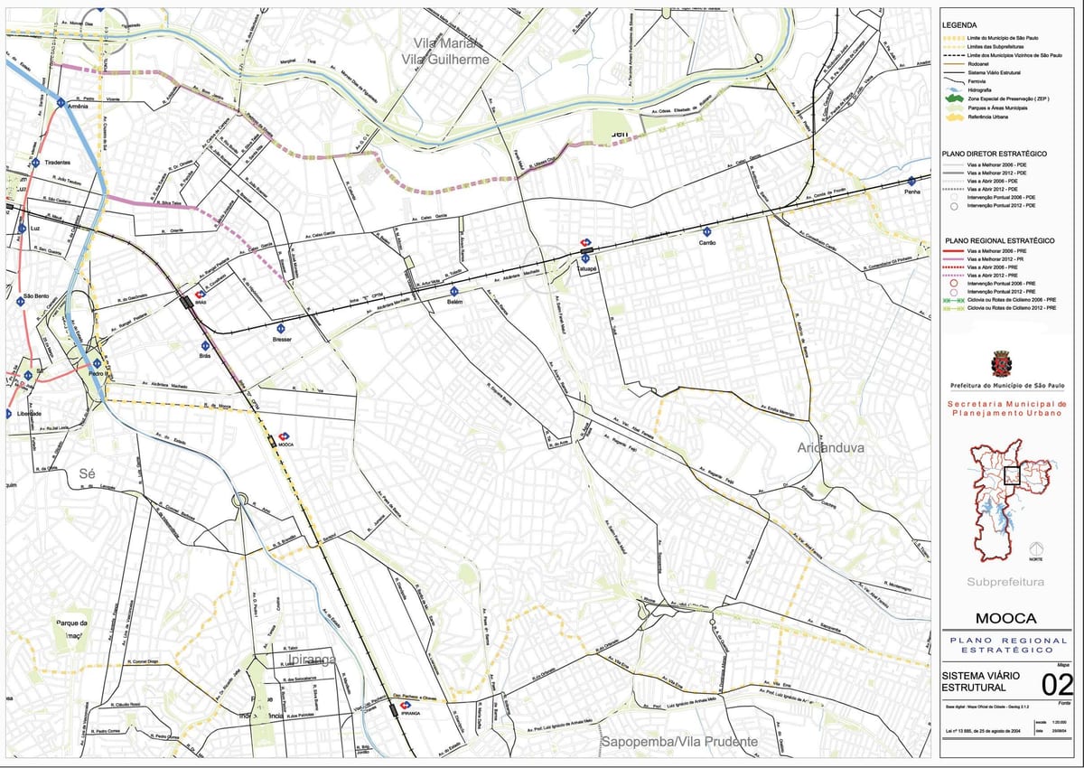 Mapa de la Mooca de São Paulo - Carreteres