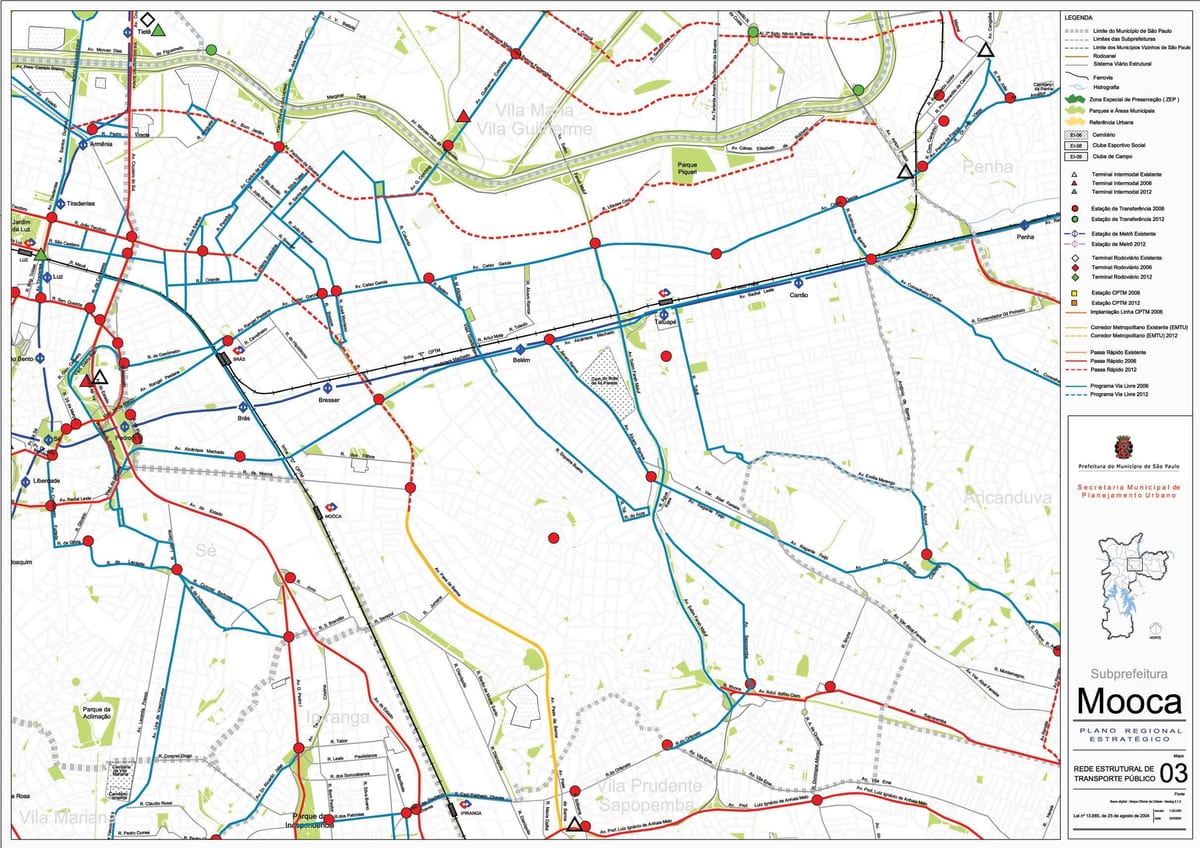 Mapa de la Mooca de São Paulo - transport Públic