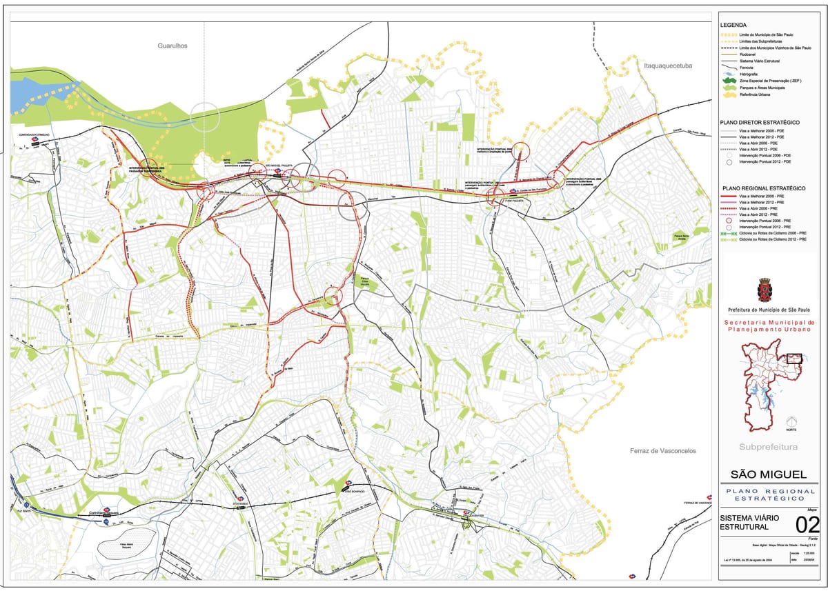 Mapa de São Miguel Paulista de São Paulo - Carreteres