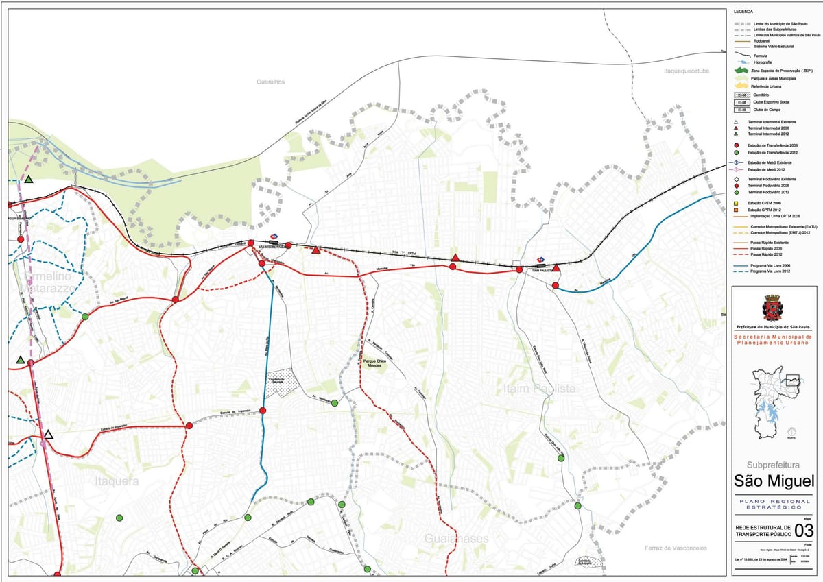 Mapa de São Miguel Paulista de São Paulo - transport Públic