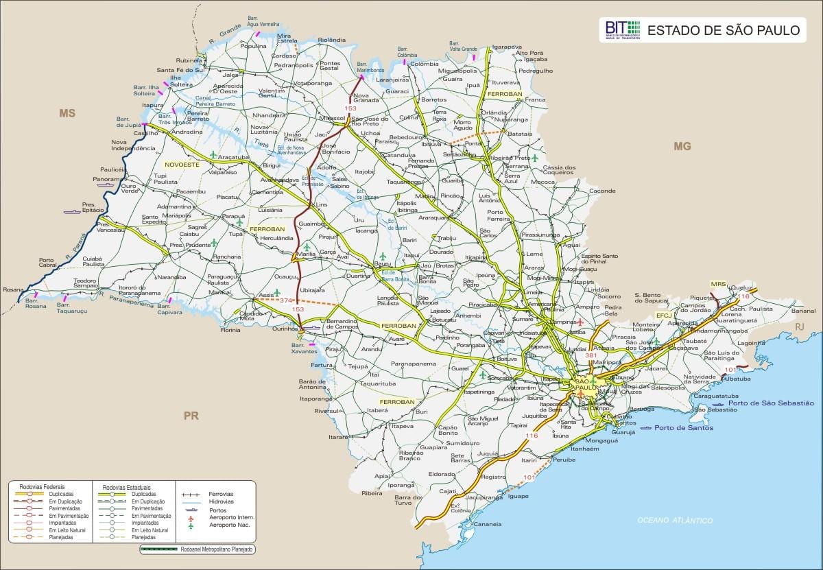 Mapa de São Paulo Estat de les carreteres