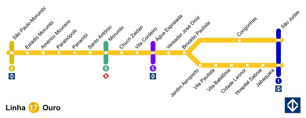 Mapa de São Paulo monorail - Línia 17 - Or