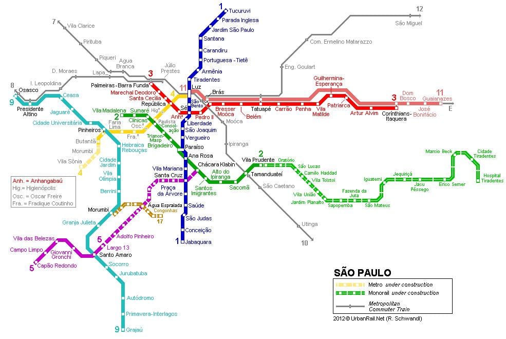 Mapa de São Paulo monorail
