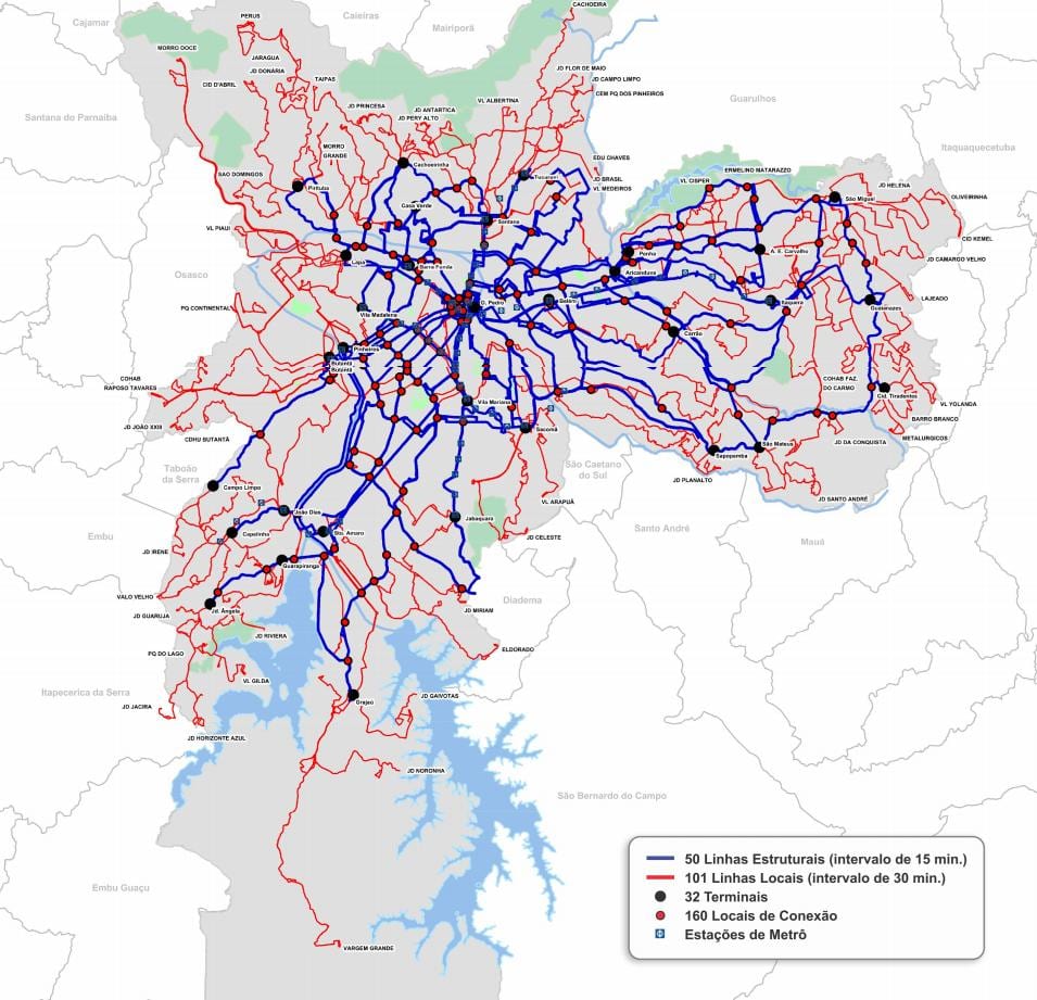 Mapa de les terminals d'autobús de l'Estat de São Paulo