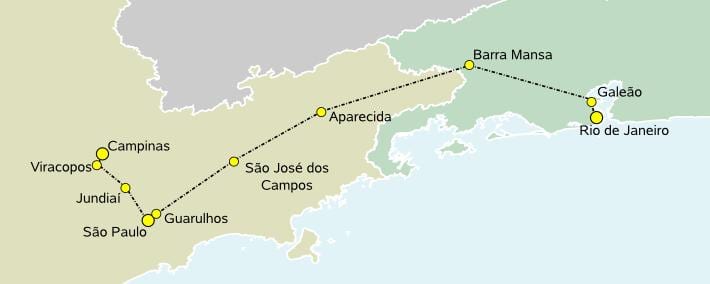 Mapa de l'alta velocitat tren de São Paulo