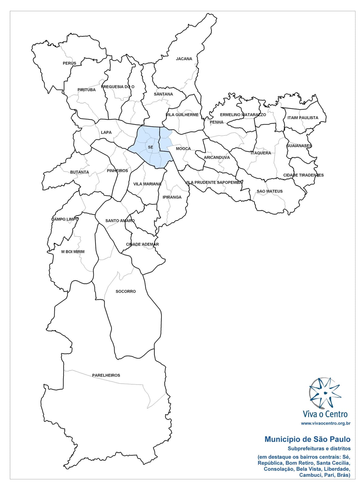 Mapa de la zona Central, São Paulo