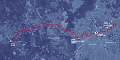 Mapa del corredor BRT metropolitano Perimetral Alto Tietê